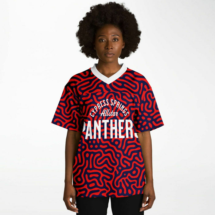 Black woman wearing Cypress Springs Panthers football Jersey