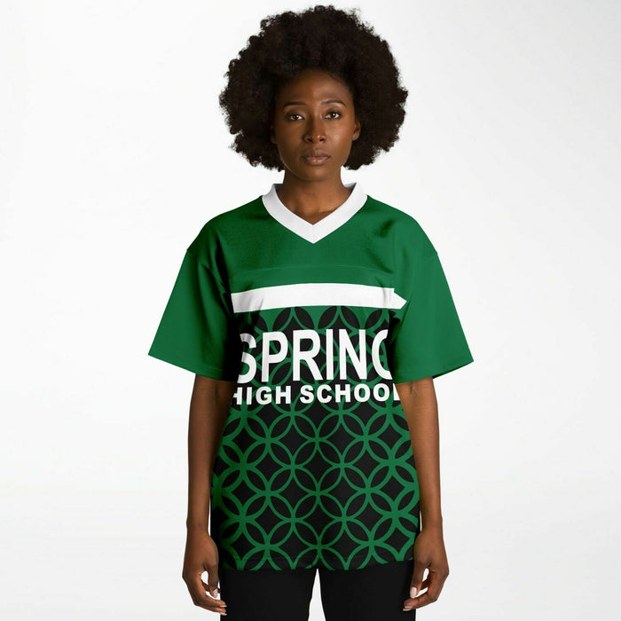 Black woman wearing Spring Lions High School football Jersey