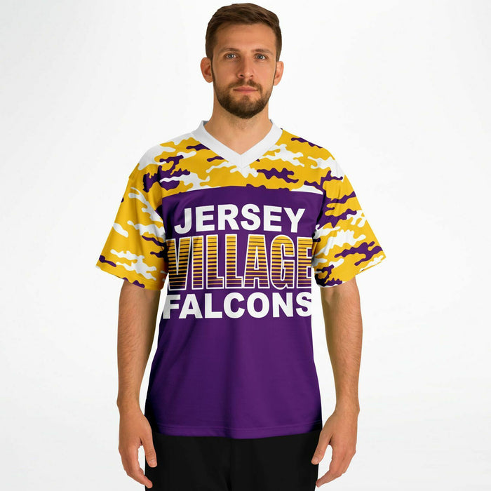 Man wearing Jersey Village Falcons football jersey