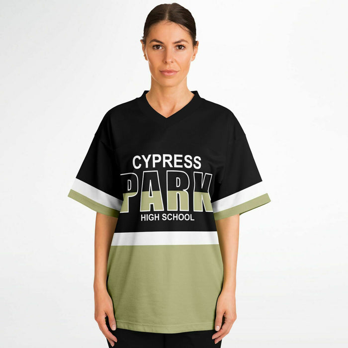 Women wearing Cypress Park Tigers football jersey 10