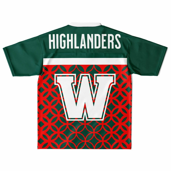 The Woodlands Highlanders High School football jersey laying flat - back