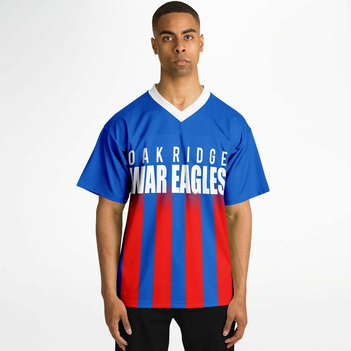 Black man wearing Oak Ridge War Eagles High School football Jersey