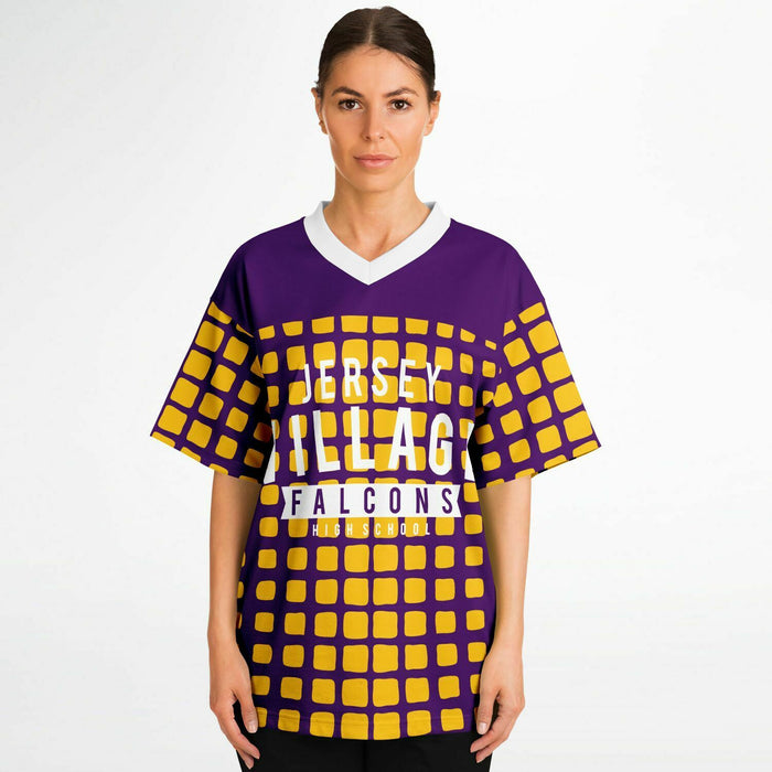 Women wearing Jersey Village Falcons football jersey