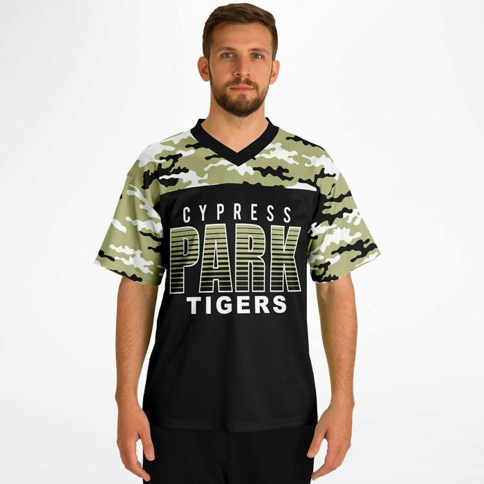 Man wearing Cypress Park Tigers football jersey 08