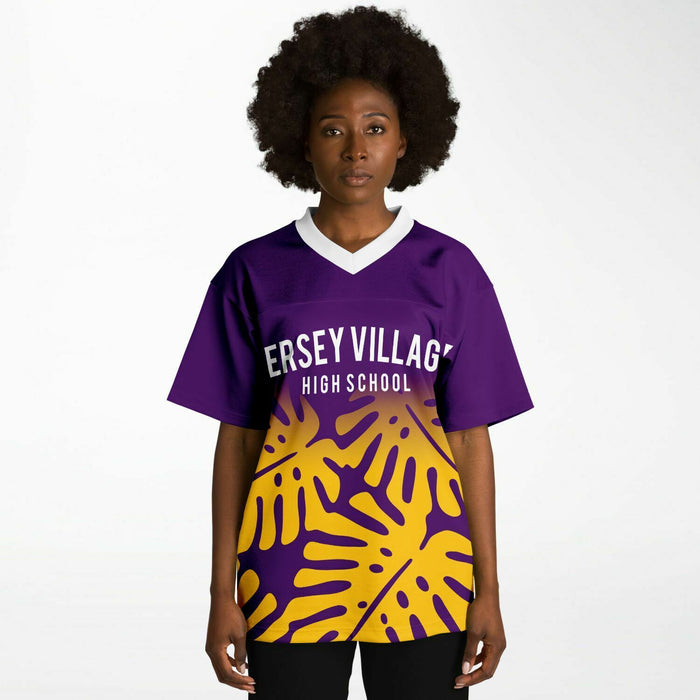 Black woman wearing Jersey Village Falcons football Jersey