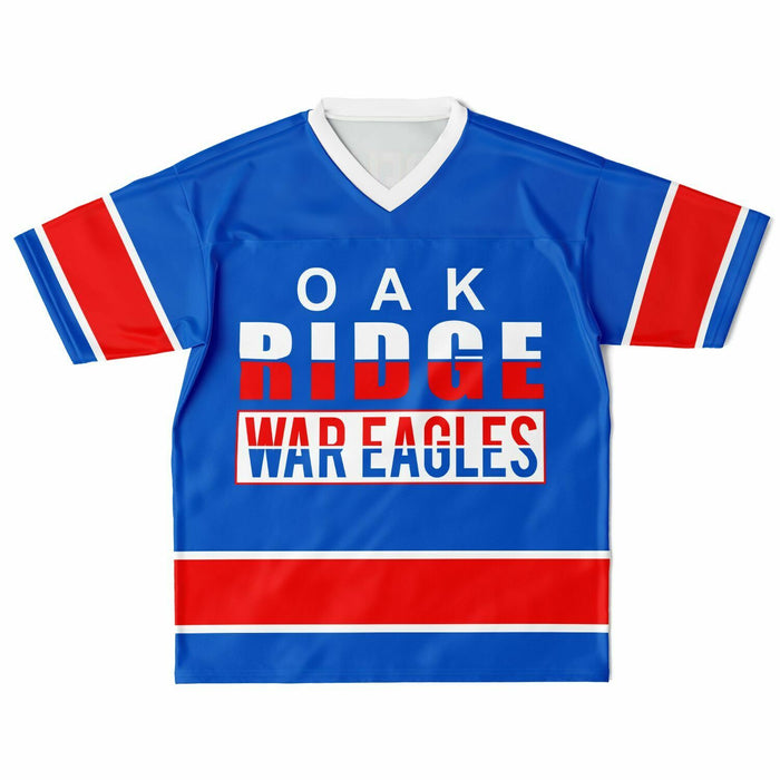 Oak Ridge War Eagles High School football jersey laying flat - front 