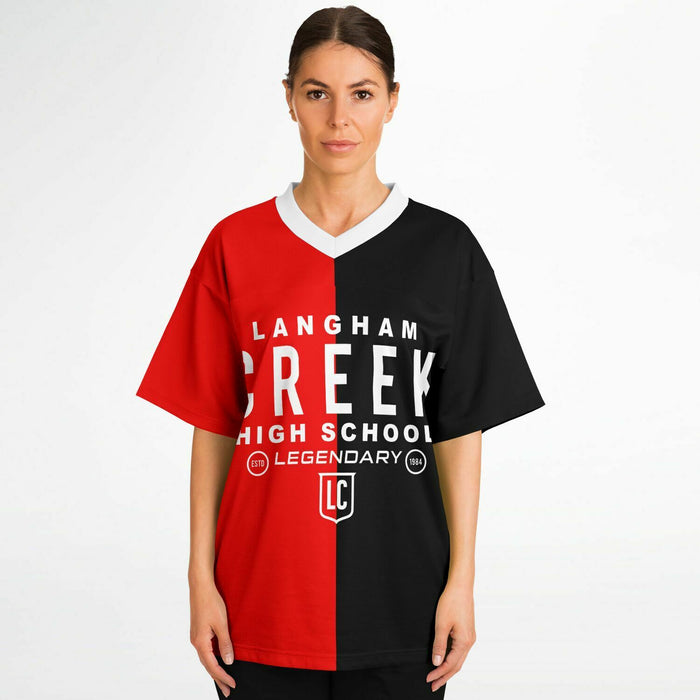 Women wearing Langham Creek Lobos football jersey