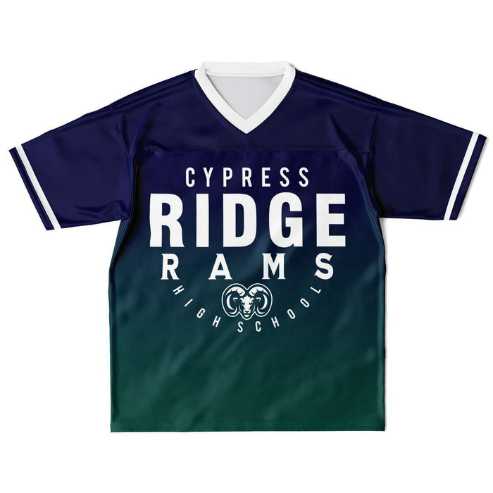 Cypress Ridge Rams football jersey laying flat - front 