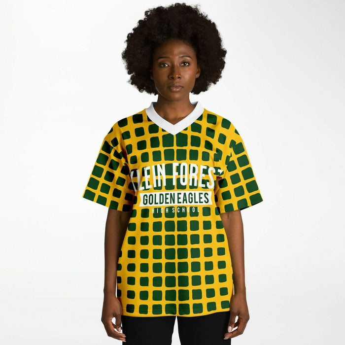 Black woman wearing Klein Forest Eagles football Jersey