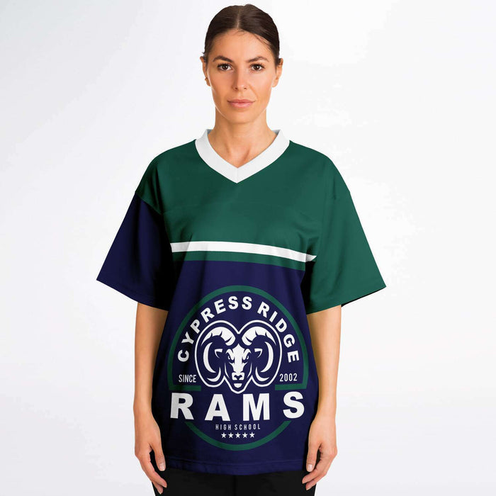 Women wearing Cypress Ridge Rams football jersey