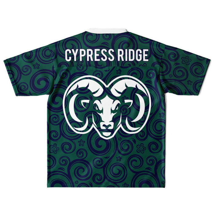 Cypress Ridge Rams football jersey laying flat - back