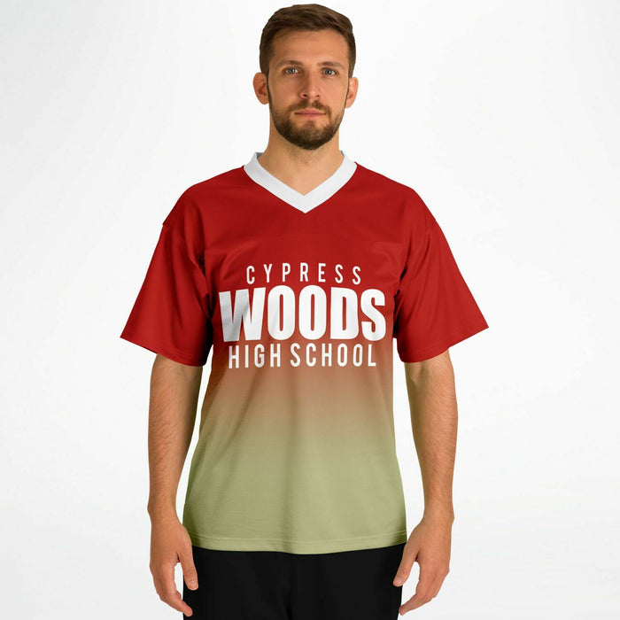 Man wearing Cypress Woods Wildcats football jersey 05