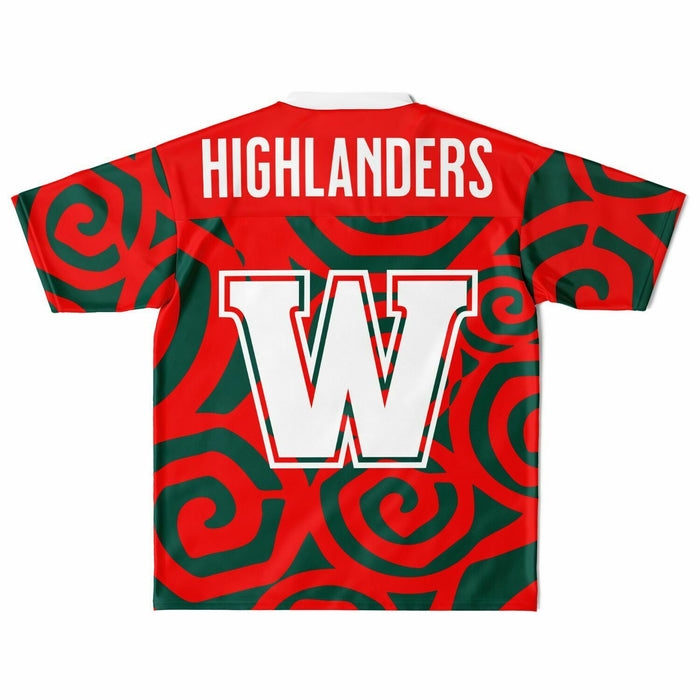 The Woodlands Highlanders High School football jersey laying flat - back