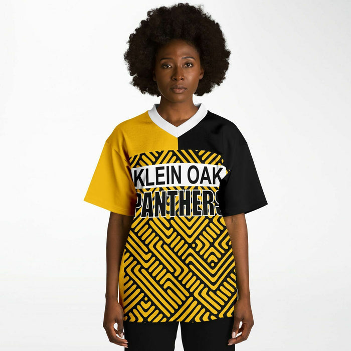 Black woman wearing Klein Oak Panthers football Jersey