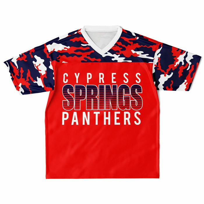 Cypress Springs Panthers football jersey laying flat - front 