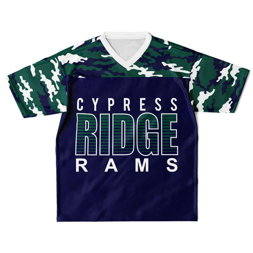 Cypress Ridge Rams football jersey laying flat - front 