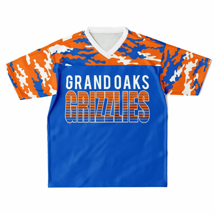 Grand Oaks Grizzlies football jersey laying flat - front 