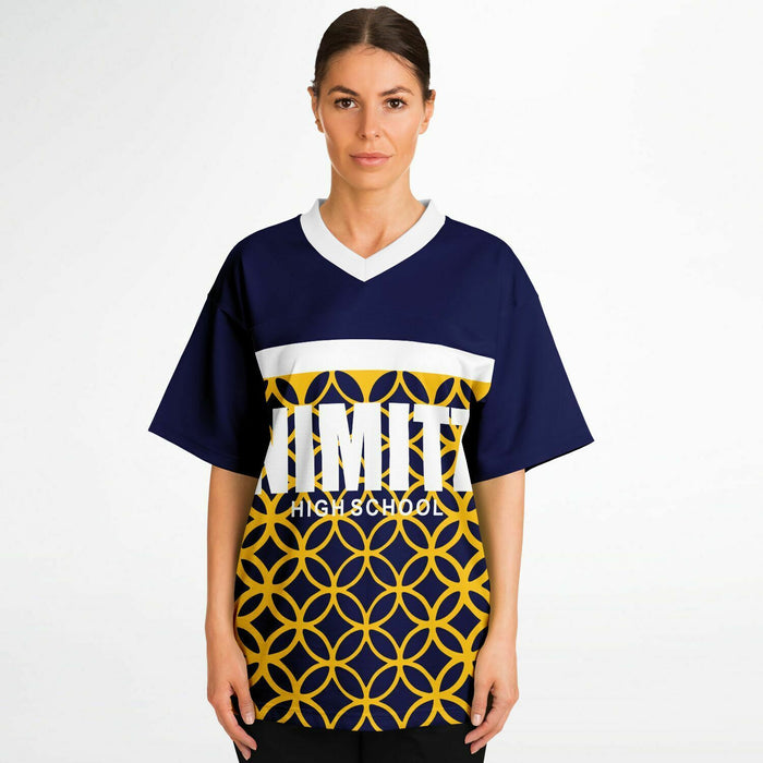 Women wearing Nimitz Cougars High School football jersey