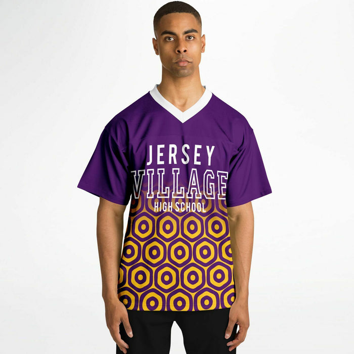 Black man wearing  Jersey Village Falcons football Jersey