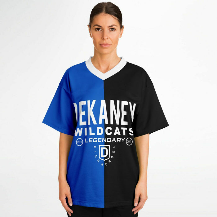 Women wearing Dekaney Wildcats football jersey