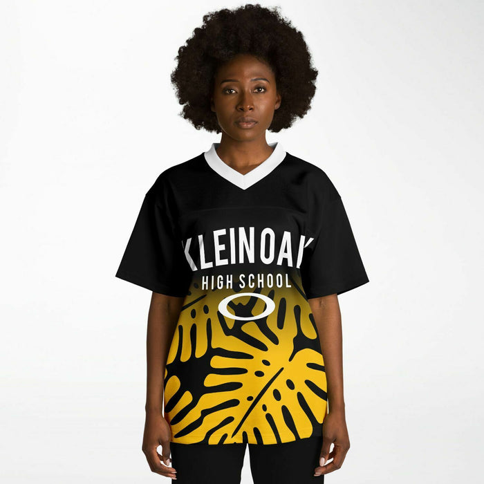 Black woman wearing Klein Oak Panthers football Jersey