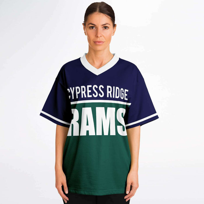 Women wearing Cypress Ridge Rams football jersey