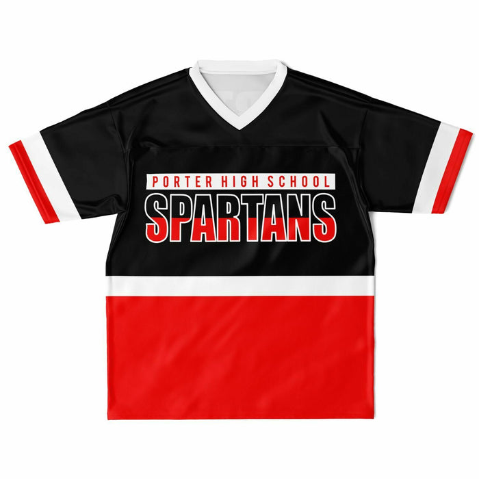 Porter Spartans High School football jersey laying flat - front 