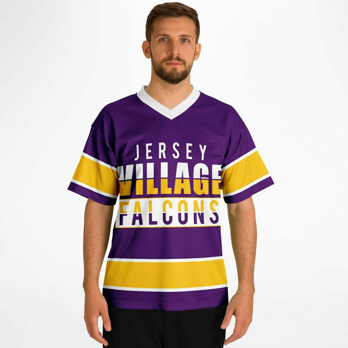 Man wearing Jersey Village Falcons football jersey