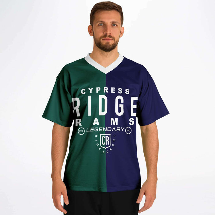 Man wearing Cypress Ridge Rams football jersey