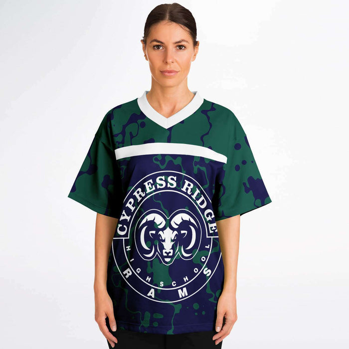 Women wearing Cypress Ridge Rams football jersey