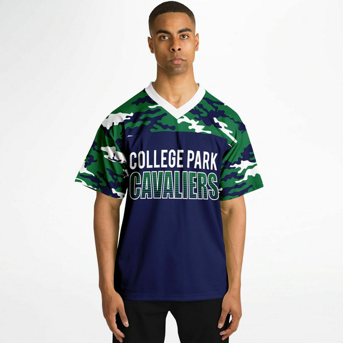 Black man wearing College Park Cavaliers football Jersey 08