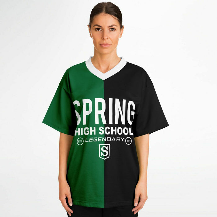 Women wearing Spring Lions High School football jersey