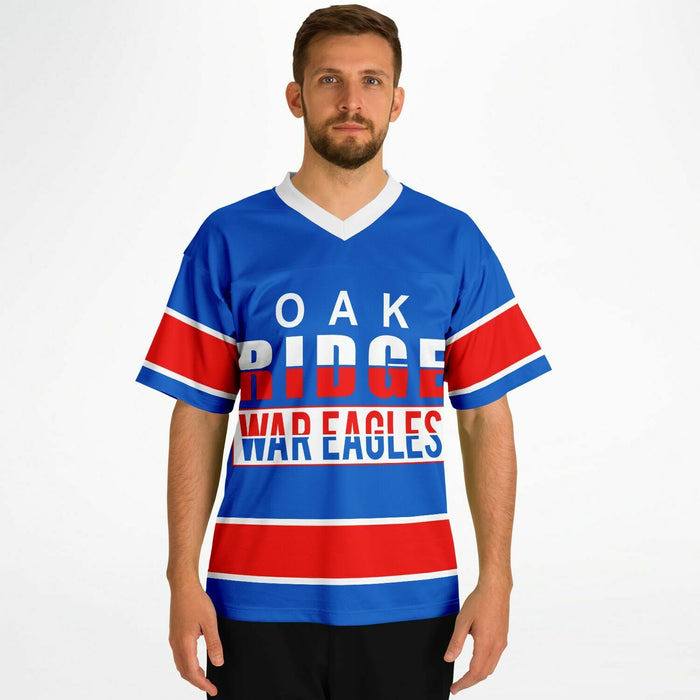 Man wearing Oak Ridge War Eagles High School football jersey