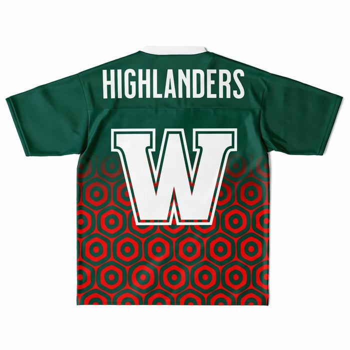 The Woodlands Highlanders High School football jersey laying flat - back