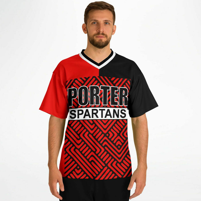 Man wearing Porter Spartans High School football jersey