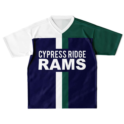 Cypress Ridge Rams football jersey laying flat - front 