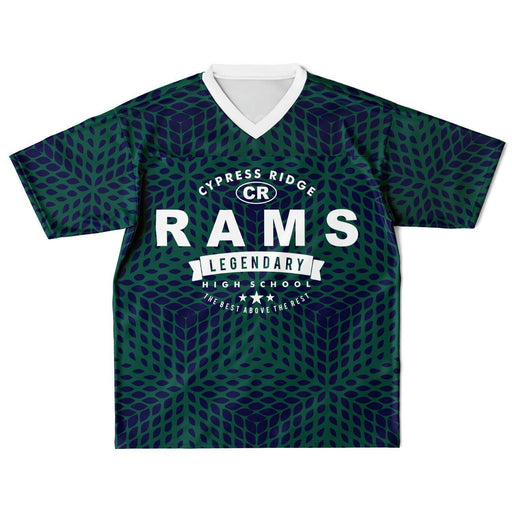 Cypress Ridge Rams football jersey laying flat - front 