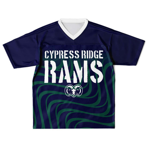 Cypress Ridge Rams football jersey laying flat - front 