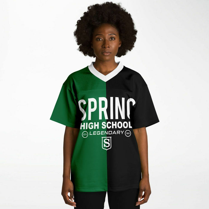 Black woman wearing Spring Lions High School football Jersey