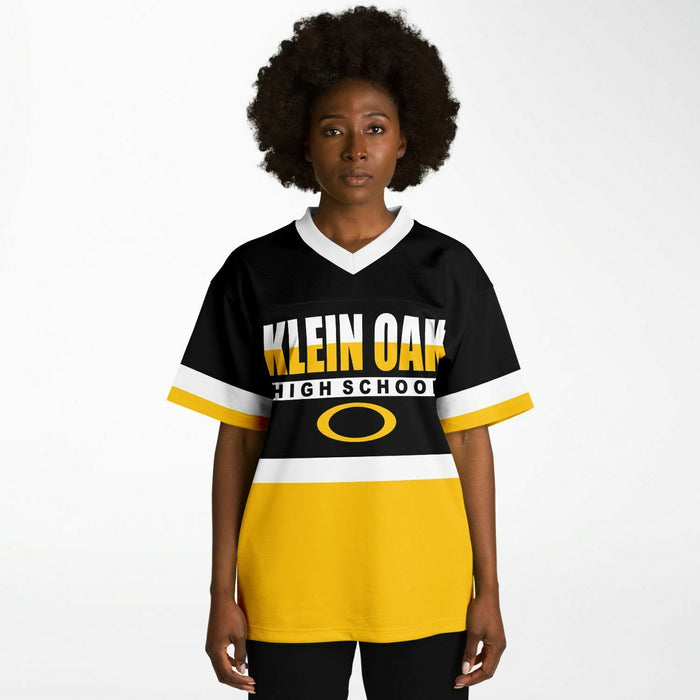 Black woman wearing Klein Oak Panthers football Jersey