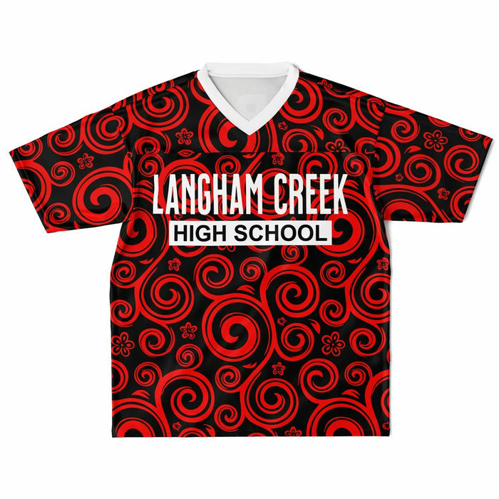 Langham Creek Lobos football jersey laying flat - front 