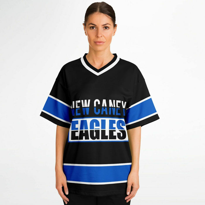 Women wearing New Caney Eagles football jersey 13