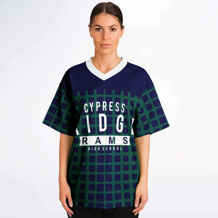 Women wearing Cypress Ridge Rams football jersey