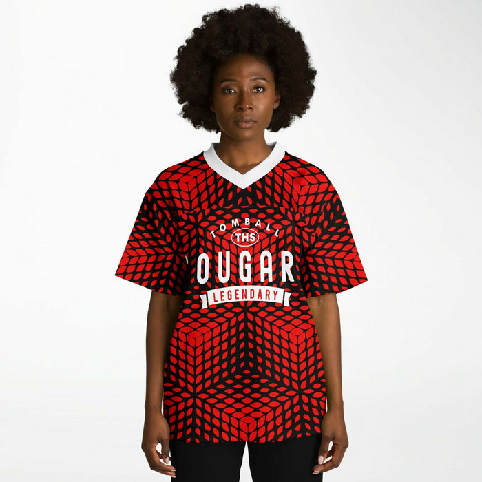 Black woman wearing Tomball Cougars High School football Jersey