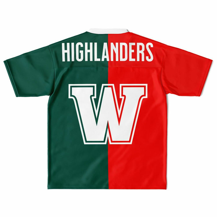 The Woodlands Highlanders High School football jersey laying flat - back