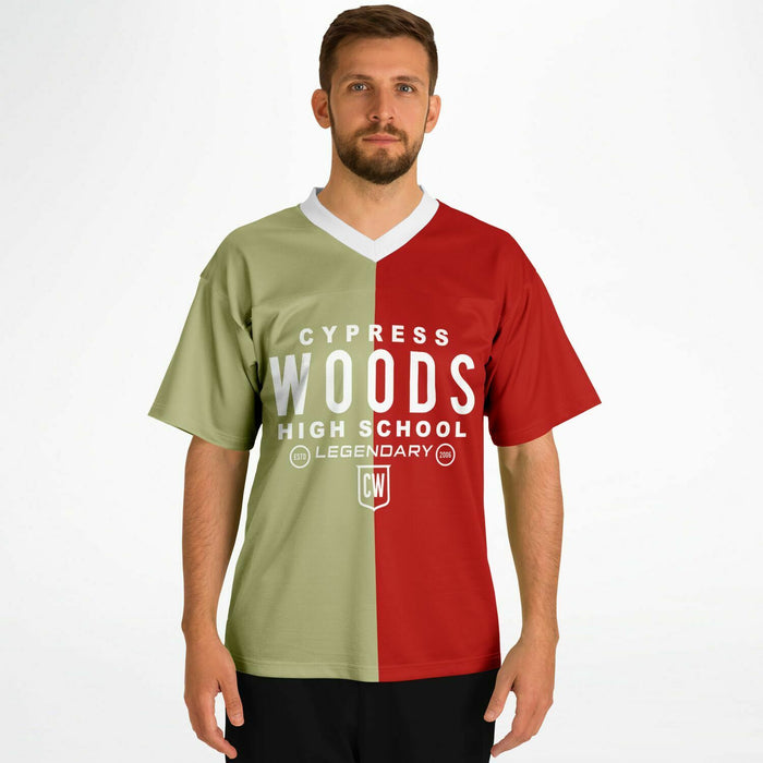 Man wearing Cypress Woods Wildcats football jersey 04