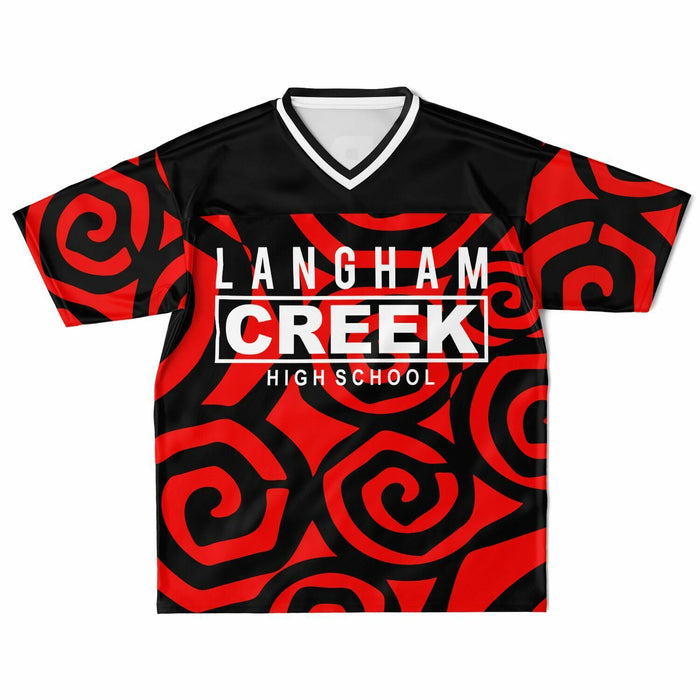 Langham Creek Lobos football jersey laying flat - front 