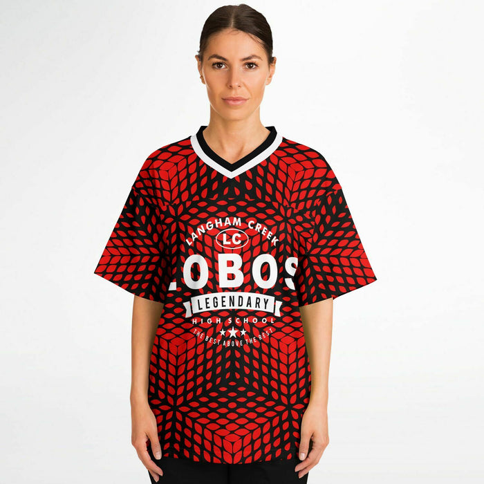 Women wearing Langham Creek Lobos football jersey