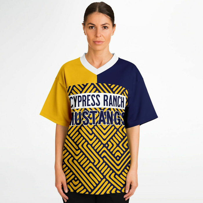Women wearing Cypress Ranch Mustangs football jersey