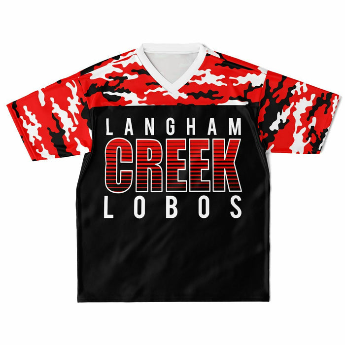 Langham Creek Lobos football jersey laying flat - front 